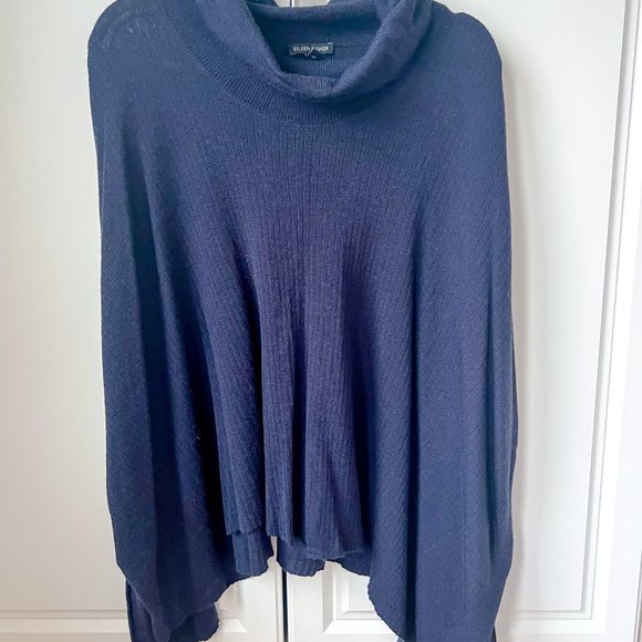 Eileen Fisher navy blue Italian yarn knit poncho OS - Picture 1 of 4